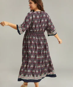 Bandana Print Batwing Sleeve Shirred Dress -Clothing Shop 774821249 ge