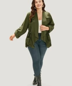 Supersoft Essentials Plain Pocket Asymmetrical Drawstring Coat -Clothing Shop 774855758 zi