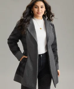 Padded Patchwork Tweed Belted Lapel Collar Coat -Clothing Shop 775443151 am