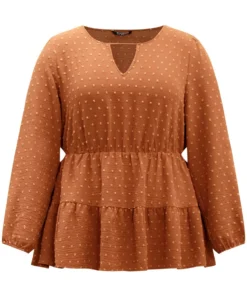 Textured Keyhole Ruffle Layered Hem Blouse 13 Textured Keyhole Ruffle Layered Hem Blouse -Clothing Shop 775646198 cg