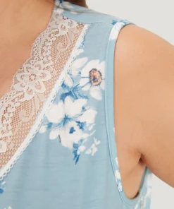Floral Print Pocket Guipure Lace Sleep Tank Dress -Clothing Shop 775890651 xe