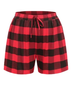 Plaid Elastic Waist Drawstring Sleep Shorts -Clothing Shop 776233821 ne