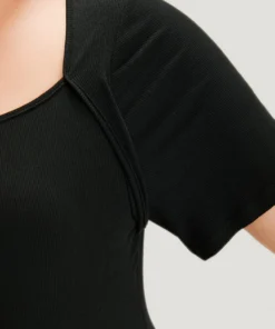 Rib Knit Asymmetrical Neck Short Sleeve Bodysuit -Clothing Shop 776623020 lm