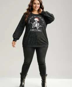 Christmas Vintage Skull Print Crew Neck Sweatshirt -Clothing Shop 776664491 fg