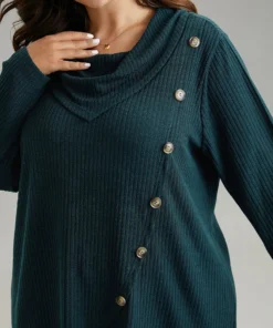 Rib Knit Cowl Neck Button Detail Wrap Hem T-shirt -Clothing Shop 778391502 nj