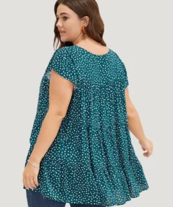 Allover Print Cap Sleeve Ruffle Hem Gathered Blouse -Clothing Shop 77851818 yr 6526b6e1 9eed 4234 bcef a3813543b26a