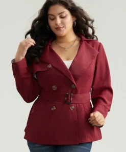 Twill Lapel Collar Belted Button Up Buckle Detail Coat -Clothing Shop 778833306 xd