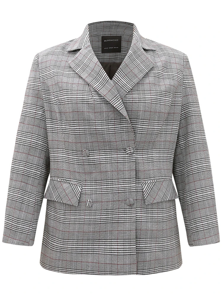 Plaid Lapel Collar Pocket Button Up Blazer 12 Plaid Lapel Collar Pocket Button Up Blazer - Image 10