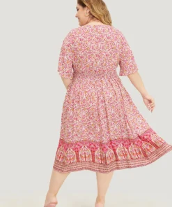 Bandana Printed Pocket Batwing Sleeve Shirred Wrap Dress -Clothing Shop 779034726 lm