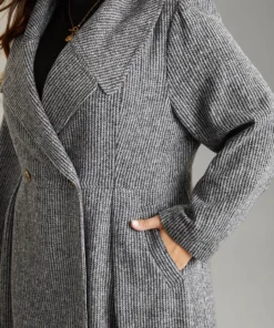 Tweed Lapel Collar Double Breasted Plicated Detail Coat -Clothing Shop 780427140 dm