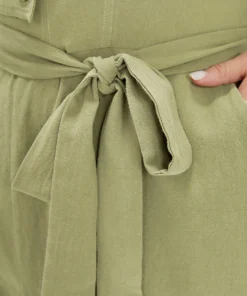 Plain Pocket Belted Button Through Jumpsuit -Clothing Shop 780760158 bi
