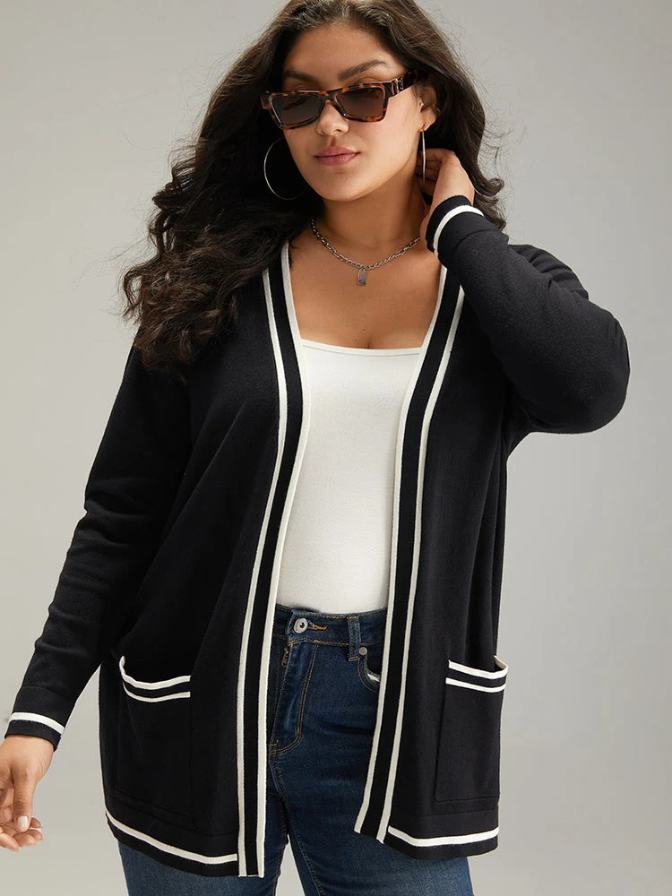 Supersoft Essentials Striped Patchwork Pocket Open Front Cardigan 6 Supersoft Essentials Striped Patchwork Pocket Open Front Cardigan - Image 4