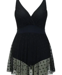 Heart Mesh Hem Wrap Gathered Sculpt Waist Swim Dress -Clothing Shop 782047269 lg