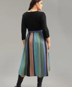 Striped Contrast Patchwork Belted Dress -Clothing Shop 783129674 ax