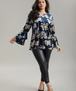 Velvet Floral Tiered Flounce Sleeve T-shirt -Clothing Shop 783151873 ph
