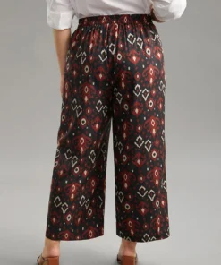 Moroccan Print Elastic Waist Wide Leg Pants -Clothing Shop 783499342 co