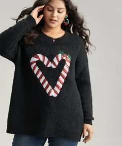 Sequin Christmas Heart Graphic Pullover
