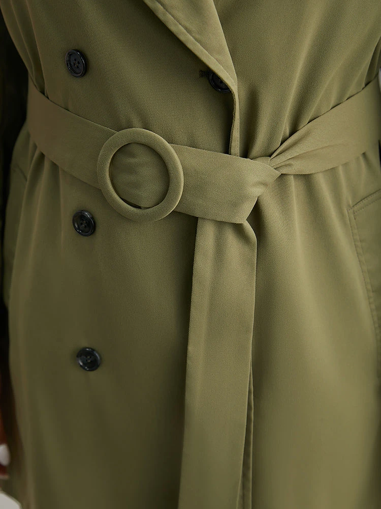 Plain Double Breasted Belted Pocket Windbreaker 10 Plain Double Breasted Belted Pocket Windbreaker - Image 8