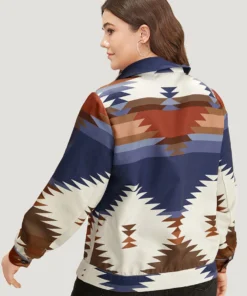 Bandana Geometric Contrast Shirt Collar Shacket -Clothing Shop 784222651 pd