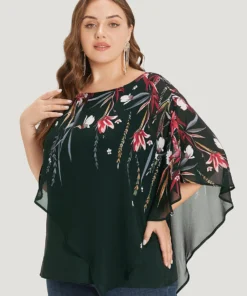 Floral Print Crochet Mesh Asymmetrical Batwing Sleeve Blouse 38 Floral Print Crochet Mesh Asymmetrical Batwing Sleeve Blouse -Clothing Shop 784224505 pu