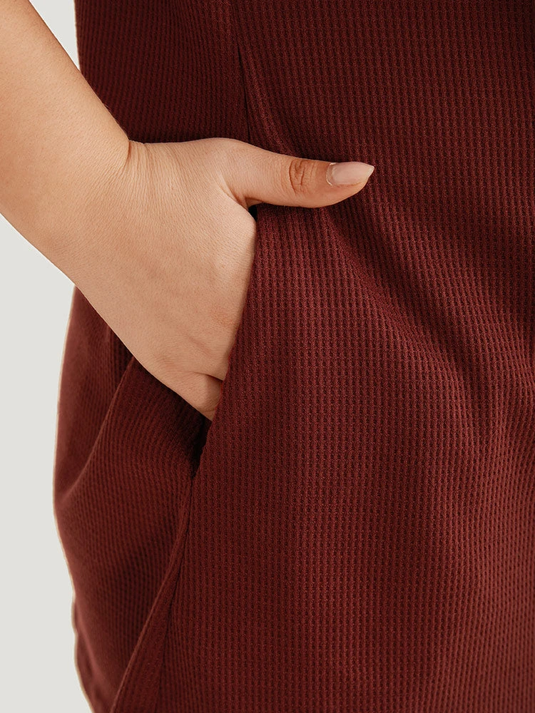 Rib Knit Mock Neck Wrap Pocket Button Detail Sweatshirt 9 Rib Knit Mock Neck Wrap Pocket Button Detail Sweatshirt - Image 7