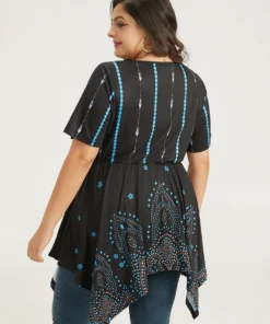 Boho Print Ruffles Hanky Hem T-shirt -Clothing Shop 785006284 zu