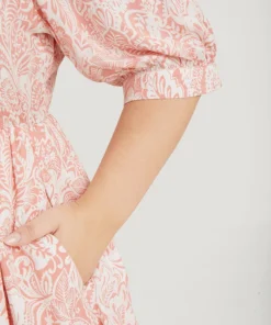 Floral Puff Sleeve Pocket Flutter Keyhole Knot Neck Dress -Clothing Shop 785151140 gq