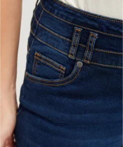 Very Stretchy High Rise Dark Wash Layered Contrast Stitch Jeans -Clothing Shop 785163381 xm