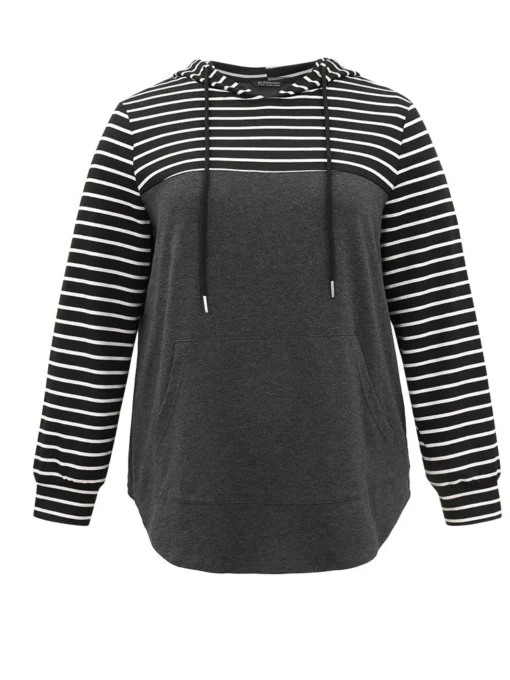 Striped Patchwork Hooded Pocket Drawstring Sweatshirt -Clothing Shop 785834581 lh