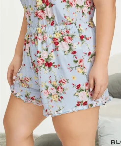 Floral Print Elastic Waist Frill Trim Sleep Shorts 10 Floral Print Elastic Waist Frill Trim Sleep Shorts -Clothing Shop 786115746 yh