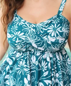Floral Print Crossover Front Flutter A Line Tankini Top -Clothing Shop 787107739 uf