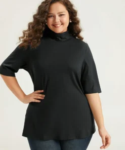 Cotton Plain Basic Turtleneck T-shirt -Clothing Shop 787370656 xr 64b8aabf 15ce 4454 b543 68e62ac70ea8