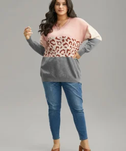 Leopard Contrast Patchwork Batwing Sleeve Pullover 13 Leopard Contrast Patchwork Batwing Sleeve Pullover -Clothing Shop 787388015 gc