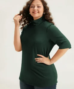 Cotton Plain Basic Turtleneck T-shirt -Clothing Shop 787698915 re