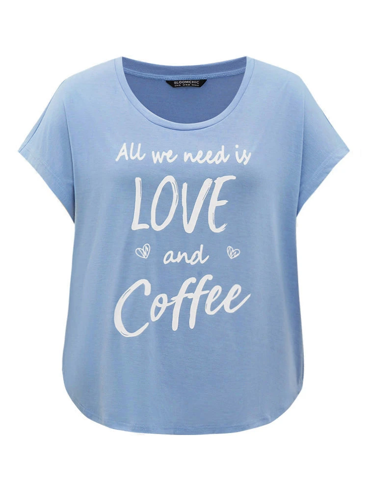 Letter Print Batwing Sleeve Curved Hem Sleep Top 8 Letter Print Batwing Sleeve Curved Hem Sleep Top - Image 6