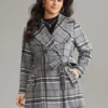 Plaid Button Up Pocket Belted Lapel Collar Coat -Clothing Shop 787871936 zu