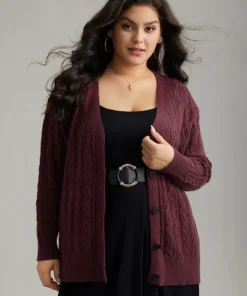 Solid Cable Knit Button Fly Cardigan