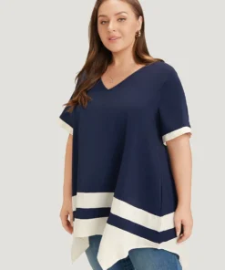 Anti-Wrinkle Two Tone Hanky Hem Blouse 24 Anti-Wrinkle Two Tone Hanky Hem Blouse -Clothing Shop 787922483 an