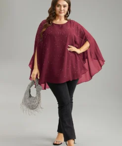 Chiffon Rhinestone Split Dolman Sleeve Blouse -Clothing Shop 787925570 bz 07253042 5484 43d5 9906 2438fb34067c