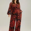 Silhouette Floral Print Notched Shirred Jumpsuit -Clothing Shop 787986217 hb