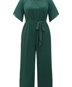 Solid Belted Pocket Cut Out Zipper Jumpsuit -Clothing Shop 788102805 eb