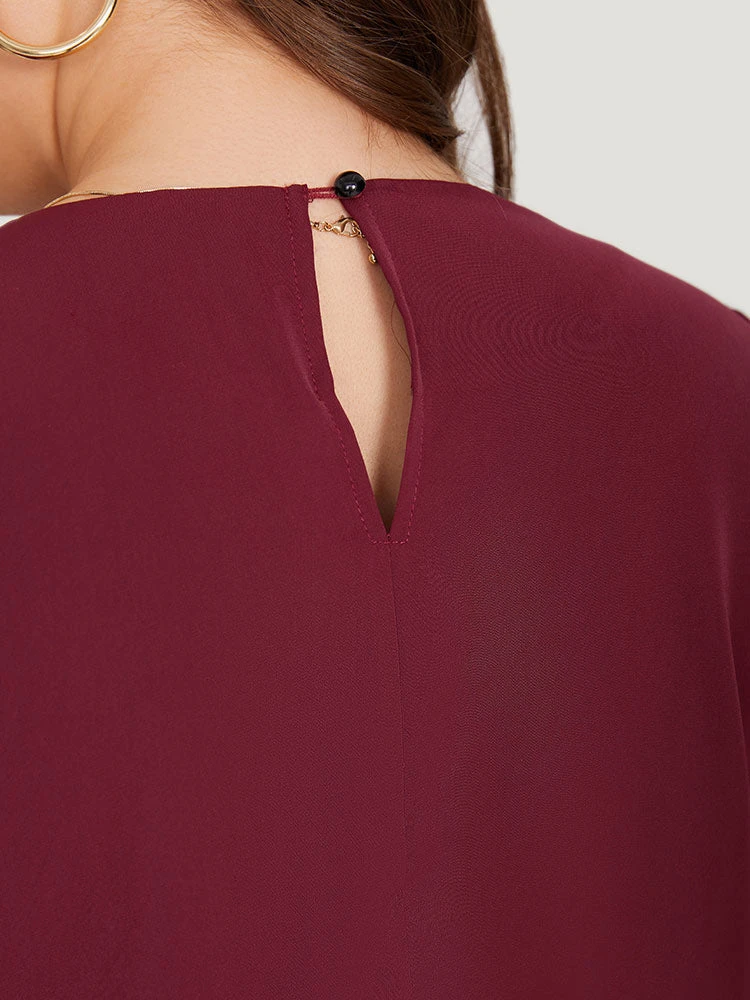 Plain Keyhole Plicated Detail Puff Sleeve Bodysuit 9 Plain Keyhole Plicated Detail Puff Sleeve Bodysuit - Image 7