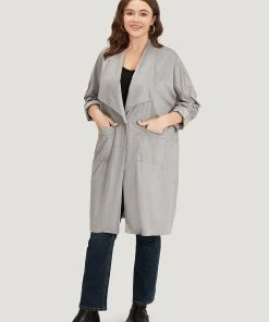 Solid Lapel Collar Patched Pocket Faux Suede Coat -Clothing Shop 78821540 yw 6c6796b8 82b1 4639 9892 6ff2f93d720e