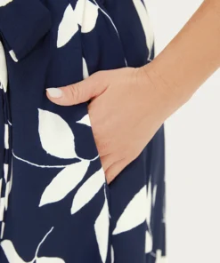 Leaf Print Pocket Belted Dress -Clothing Shop 788279339 nk