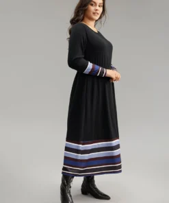 Striped Patchwork Contrast Crew Neck Dress -Clothing Shop 788301044 kb 71af0ec8 27ca 435c 8f30 a68301991059