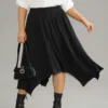 Solid Rayon Elastic Waist Pocket Hanky Hem Skirt