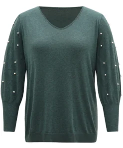 Supersoft Essentials Solid Pearl Beaded Elastic Cuffs Pullover -Clothing Shop 791145983 ez