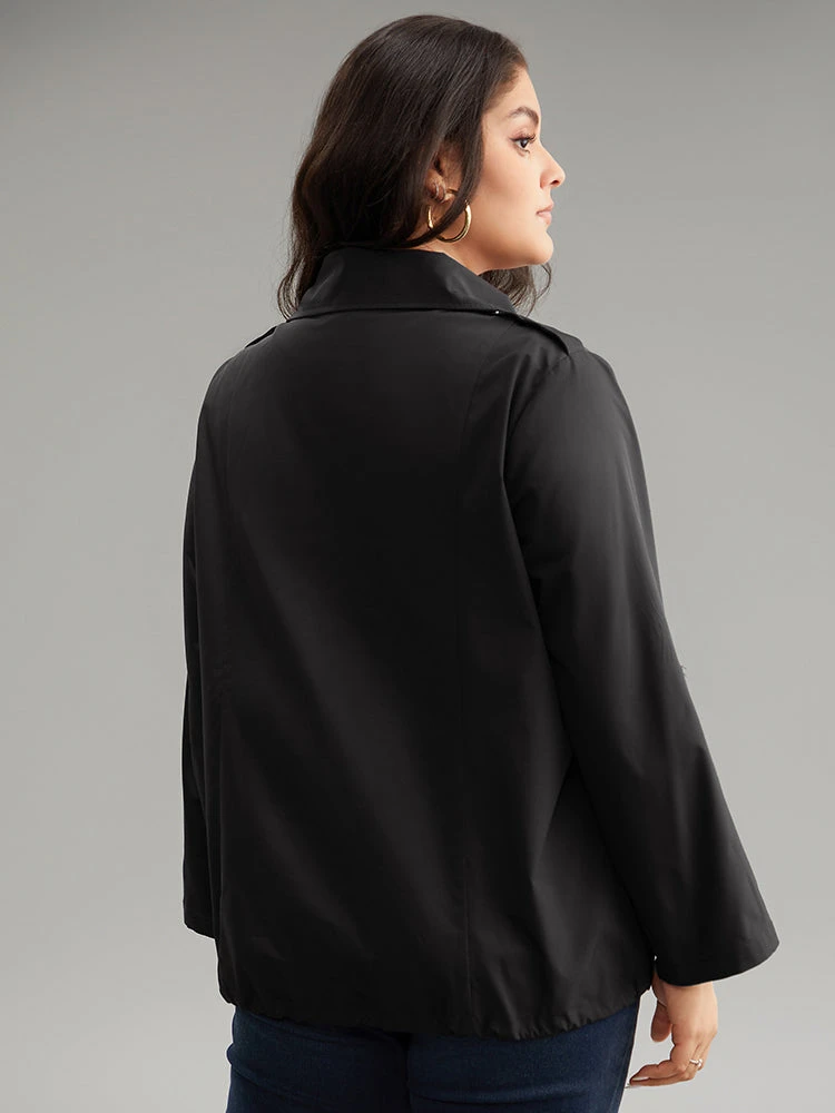 Solid Zipper Detail Button Up Drawstring Jacket 4 Solid Zipper Detail Button Up Drawstring Jacket - Image 2