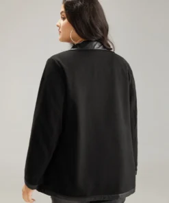 Solid Pocket PU Leather Buckle Detail Coat -Clothing Shop 791380619 lc