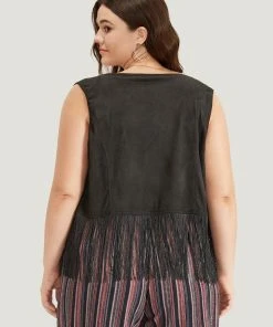 Plain Tassel Trim Rivets Sleeveless Jacket 11 Plain Tassel Trim Rivets Sleeveless Jacket -Clothing Shop 791511416 fn